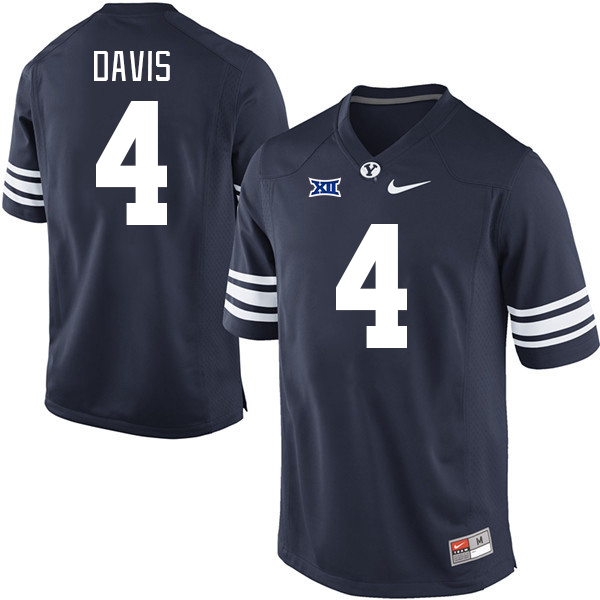 BYU Cougars #4 Miles Davis Big 12 Conference College Football Jerseys Stitched Sale-Navy